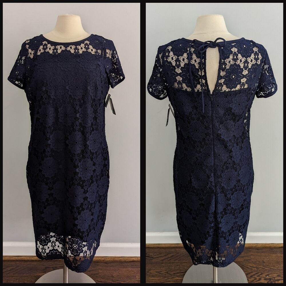 NEW Nine West Navy Lace Dress Shift Size 8 Medium